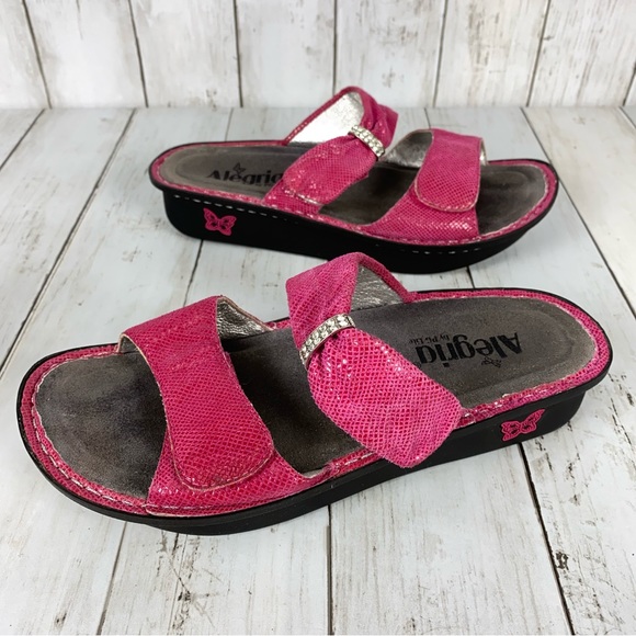 Alegria Karmen Womens Full Rocker Sandals Size 9 Pink Leather 39 EU Snakeskin - Picture 2 of 10